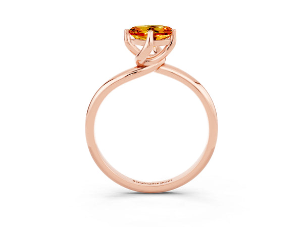 Rose gold Heart Cut Citrine Solitaire Engagement Ring with Four-Prong Setting and Classic Band