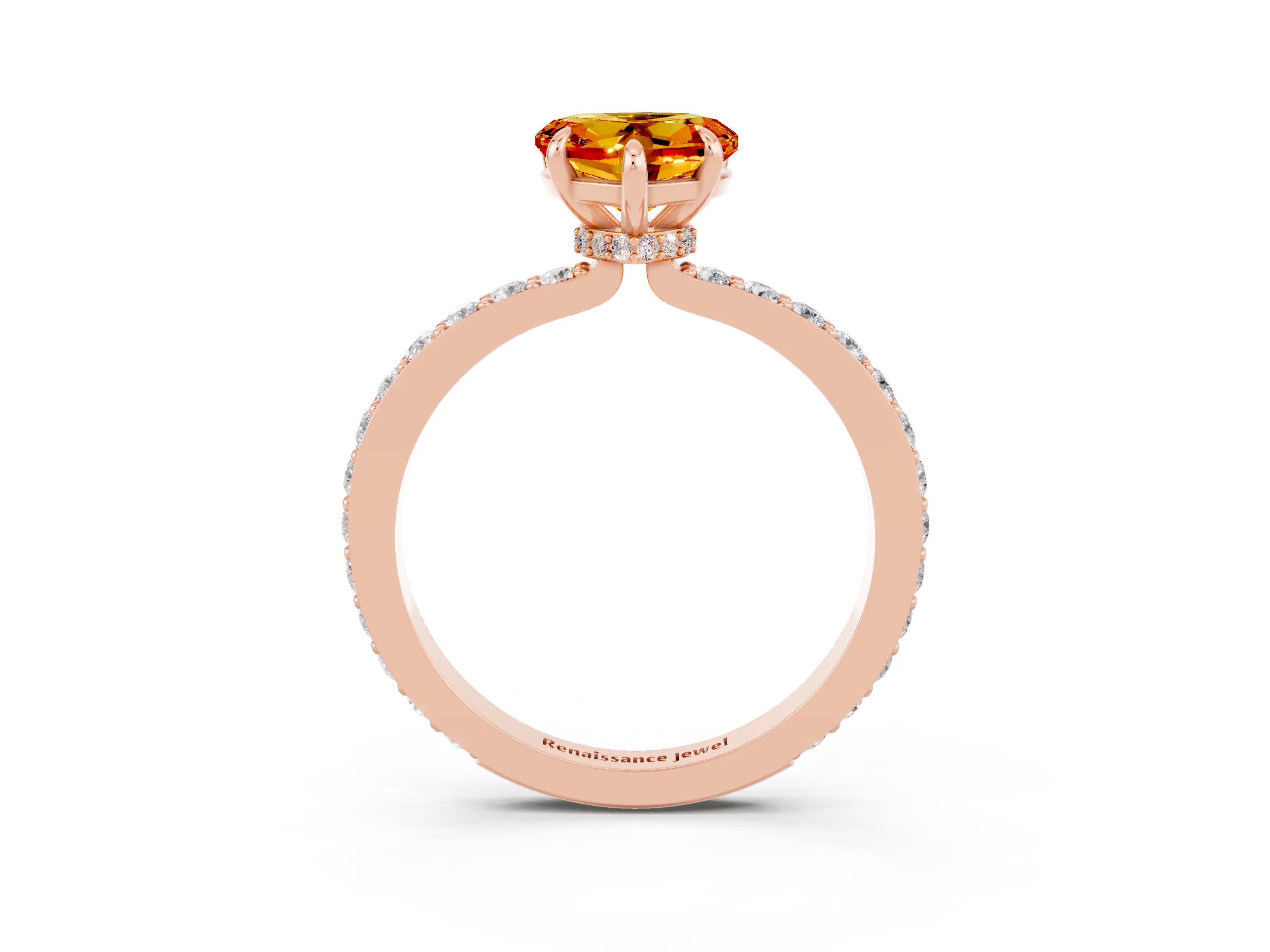 Rose gold Heart Cut Citrine Solitaire Engagement Ring with Pavé Band and Four-Prong Setting_3