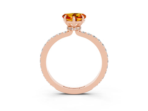 Rose gold Heart Cut Citrine Solitaire Engagement Ring with Pavé Band and Four-Prong Setting_3