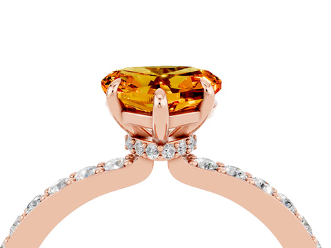 Rose gold Heart Cut Citrine Solitaire Engagement Ring with Pavé Band and Four-Prong Setting_4