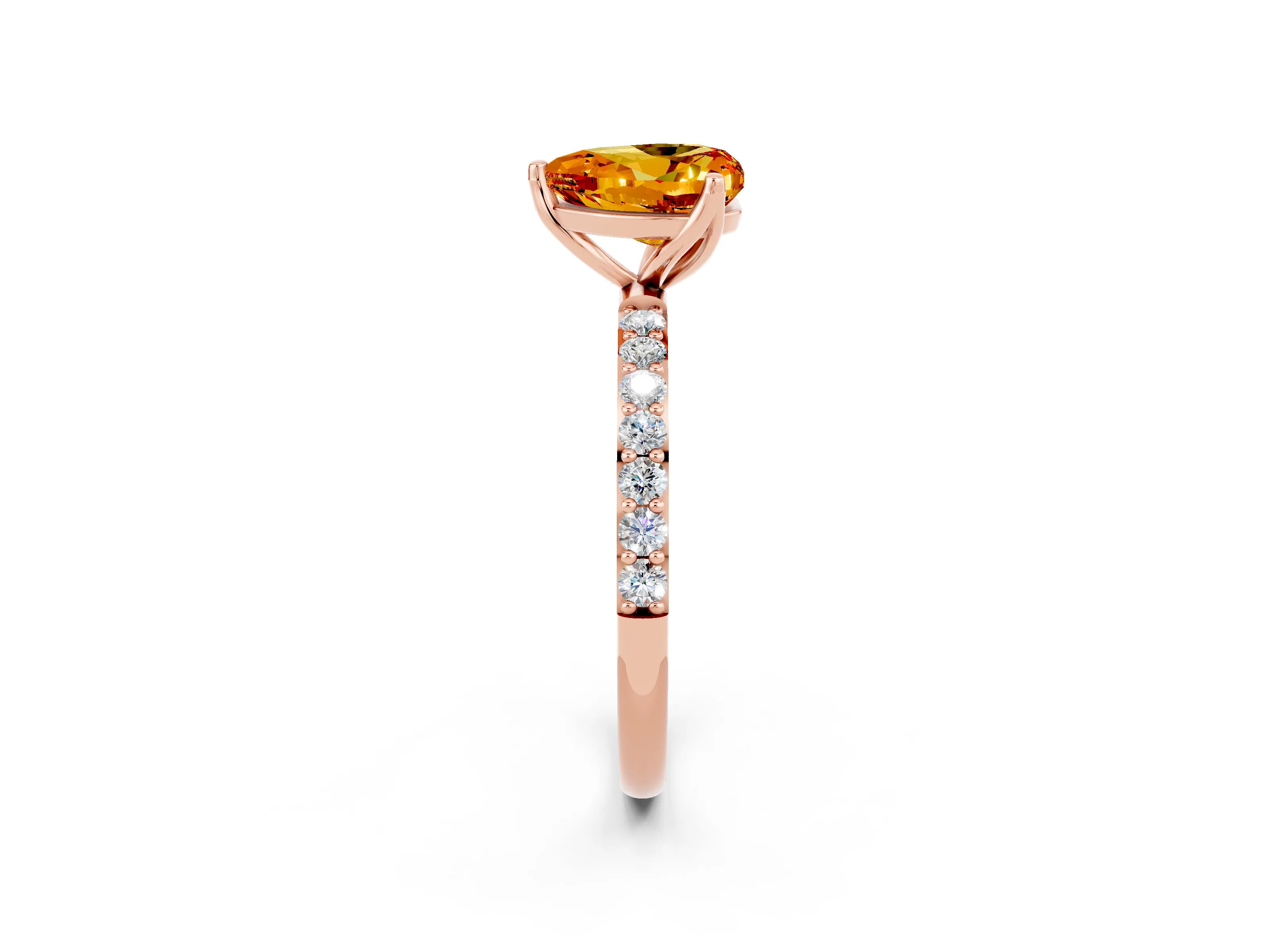 Rose gold Heart Cut Citrine Solitaire Engagement Ring with Pavé Band and Prong Setting_2