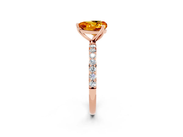 Rose gold Heart Cut Citrine Solitaire Engagement Ring with Round  Pavé Band and Prong Setting