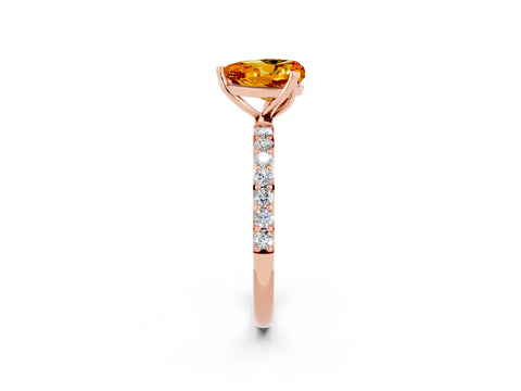 Rose gold Heart Cut Citrine Solitaire Engagement Ring with Pavé Band and Prong Setting_2