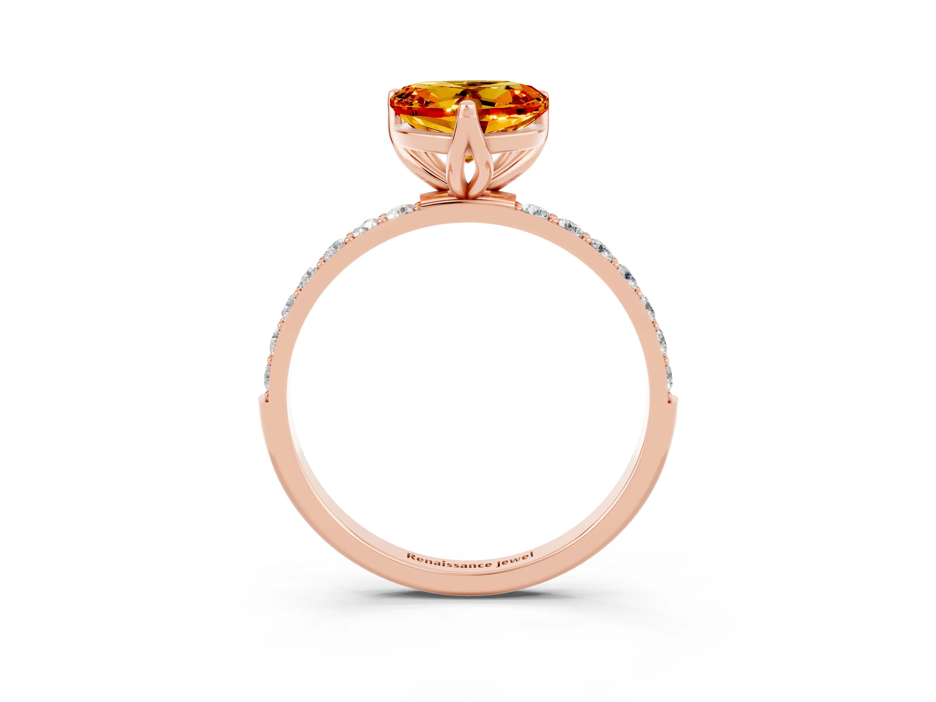 Rose gold Heart Cut Citrine Solitaire Engagement Ring with Pavé Band and Prong Setting_3