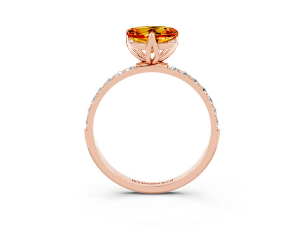 Rose gold Heart Cut Citrine Solitaire Engagement Ring with Round  Pavé Band and Prong Setting
