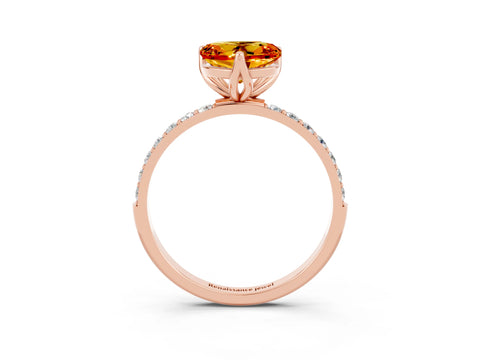 Rose gold Heart Cut Citrine Solitaire Engagement Ring with Pavé Band and Prong Setting_3