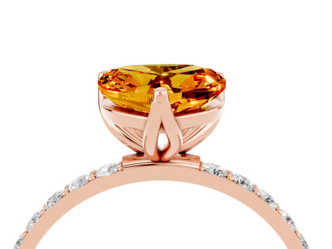 Rose gold Heart Cut Citrine Solitaire Engagement Ring with Pavé Band and Prong Setting_4