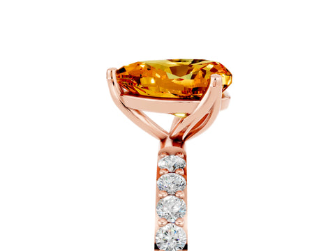 Rose gold Heart Cut Citrine Solitaire Engagement Ring with Pavé Band and Prong Setting_5