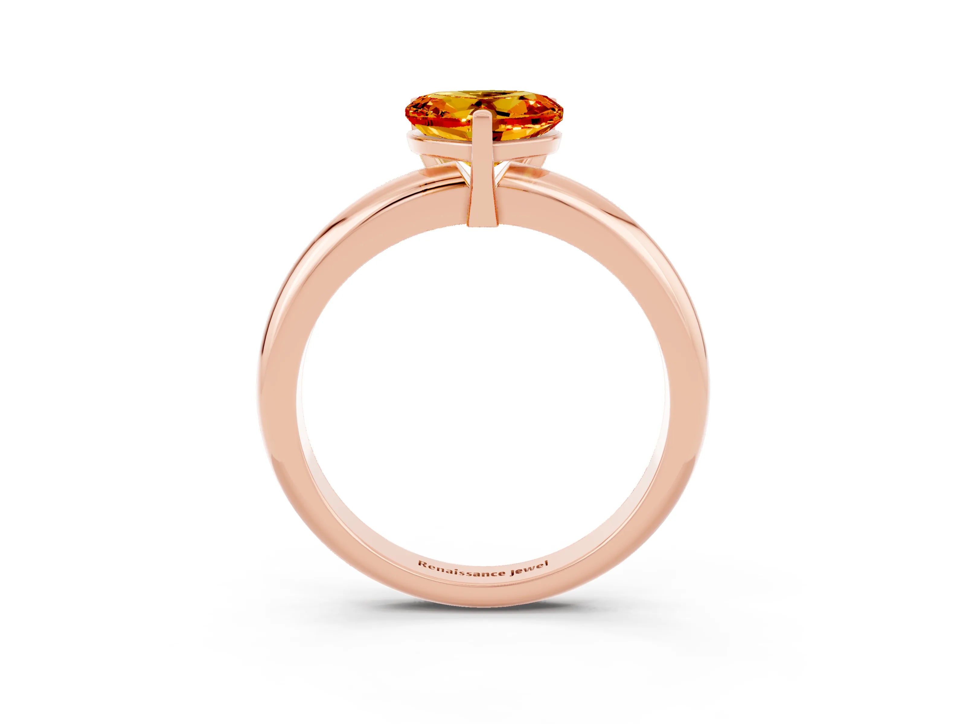 Rose gold Heart Cut Citrine Solitaire Engagement Ring with Round Band and Four-Prong Setting_3