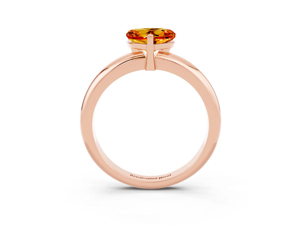 Rose gold Heart Cut Citrine Solitaire Engagement Ring with Round Band and Four-Prong Setting