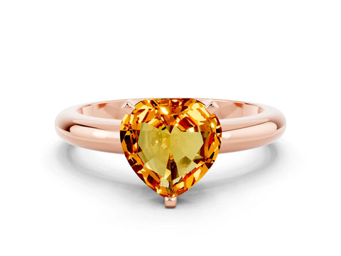 Rose gold Heart Cut Citrine Solitaire Engagement Ring with Round Band and Four-Prong Setting