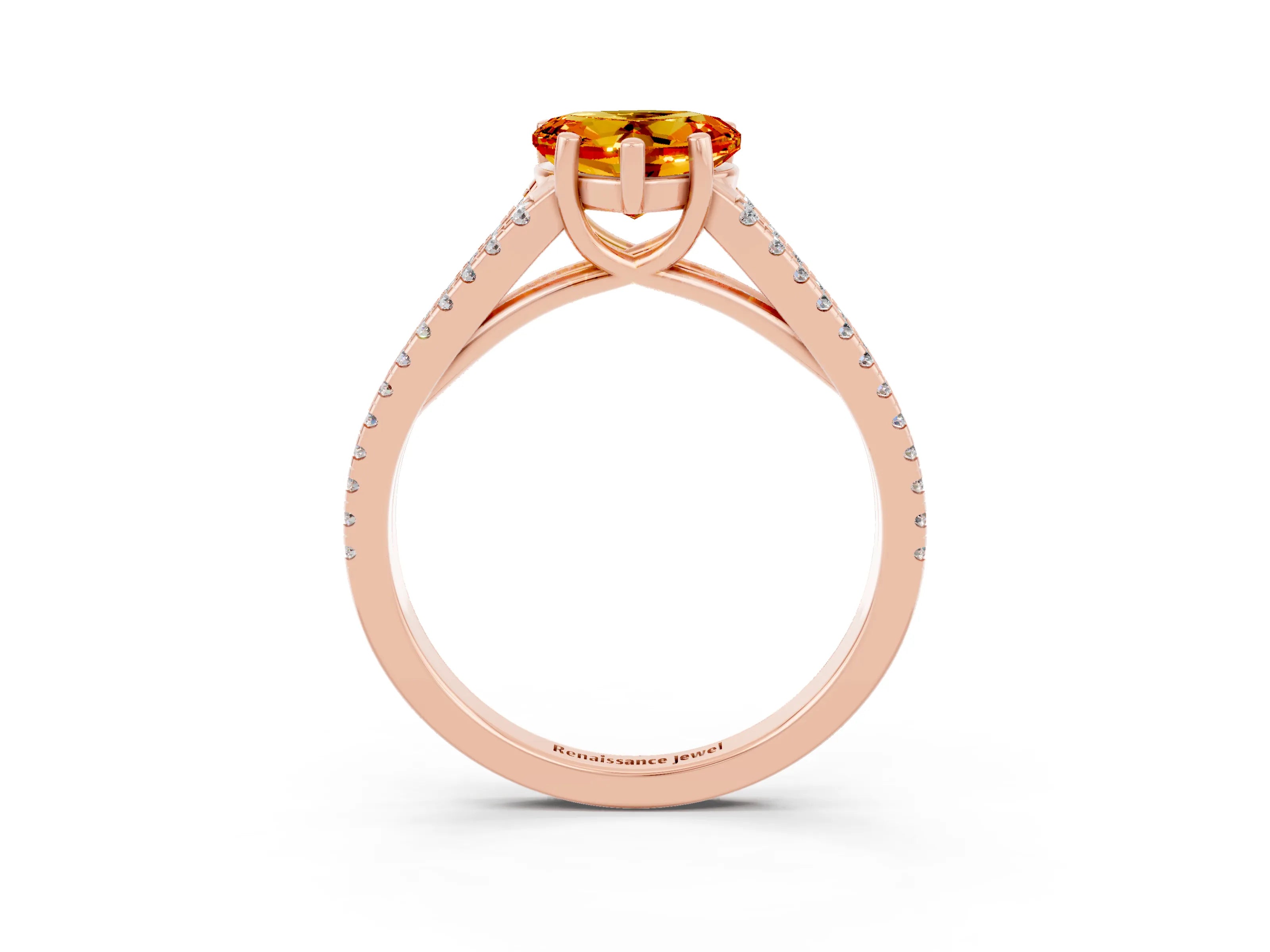 Rose gold Heart Cut Citrine Solitaire Engagement Ring with Split Shank Pavé Band_3