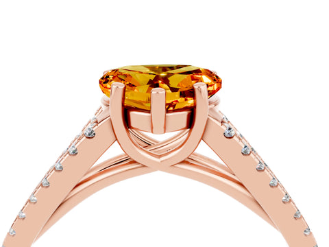 Rose gold Heart Cut Citrine Solitaire Engagement Ring with Split Shank Pavé Band_4