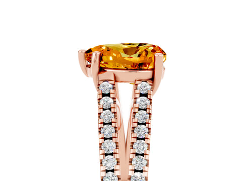 Rose gold Heart Cut Citrine Solitaire Engagement Ring with Split Shank Pavé Band_5