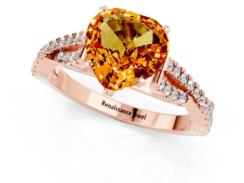 Rose gold Heart Cut Citrine Solitaire Engagement Ring with Twisted Pavé Band and Four-Prong Setting_13