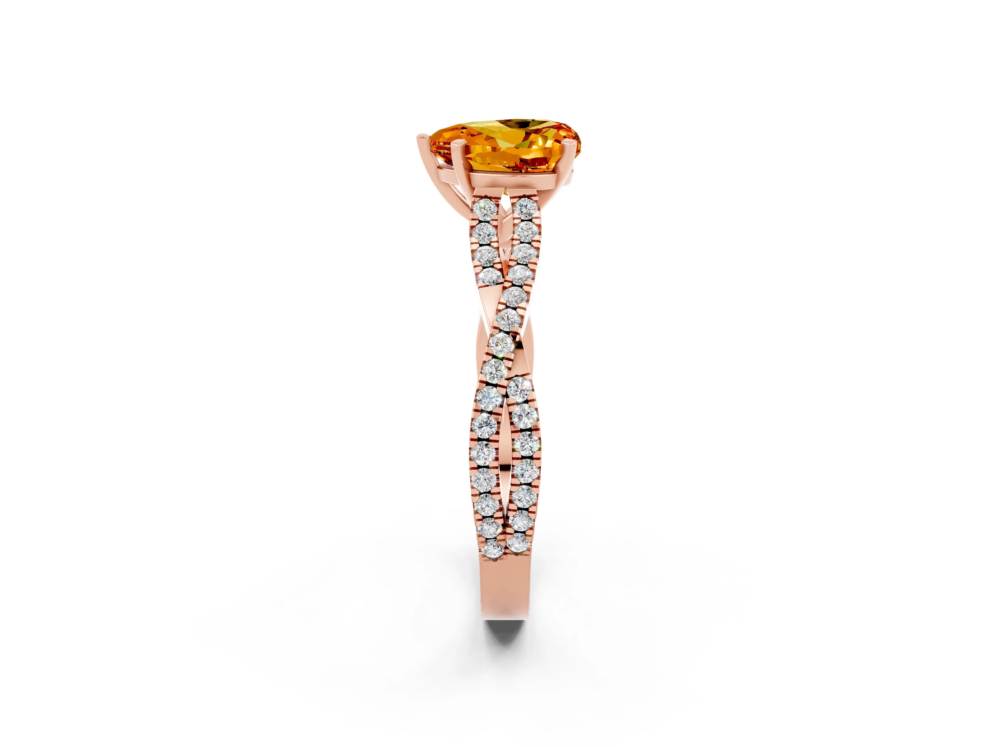 Rose gold Heart Cut Citrine Solitaire Engagement Ring with Twisted Pavé Band and Four-Prong Setting_14
