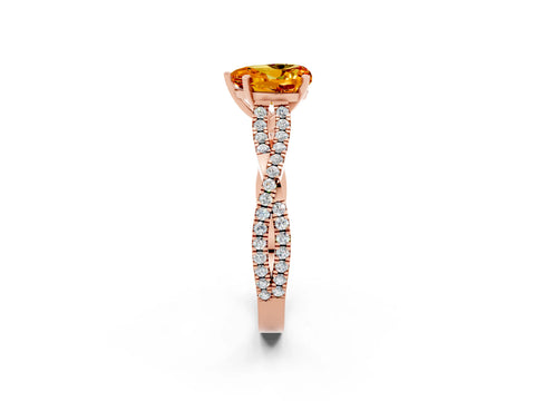 Rose gold Heart Cut Citrine Solitaire Engagement Ring with Twisted Pavé Band and Four-Prong Setting_14