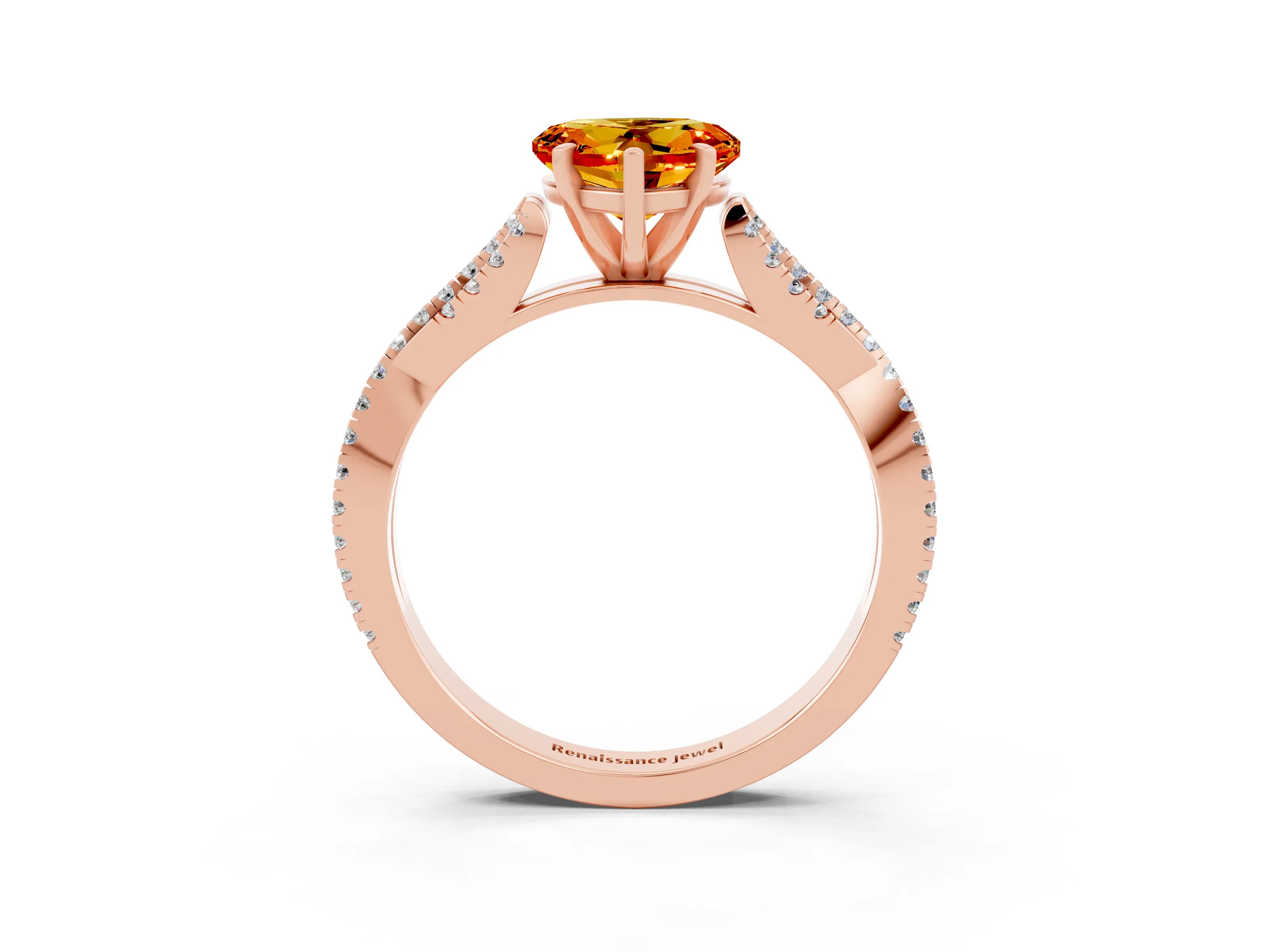 Rose gold Heart Cut Citrine Solitaire Engagement Ring with Twisted Pavé Band and Four-Prong Setting_15