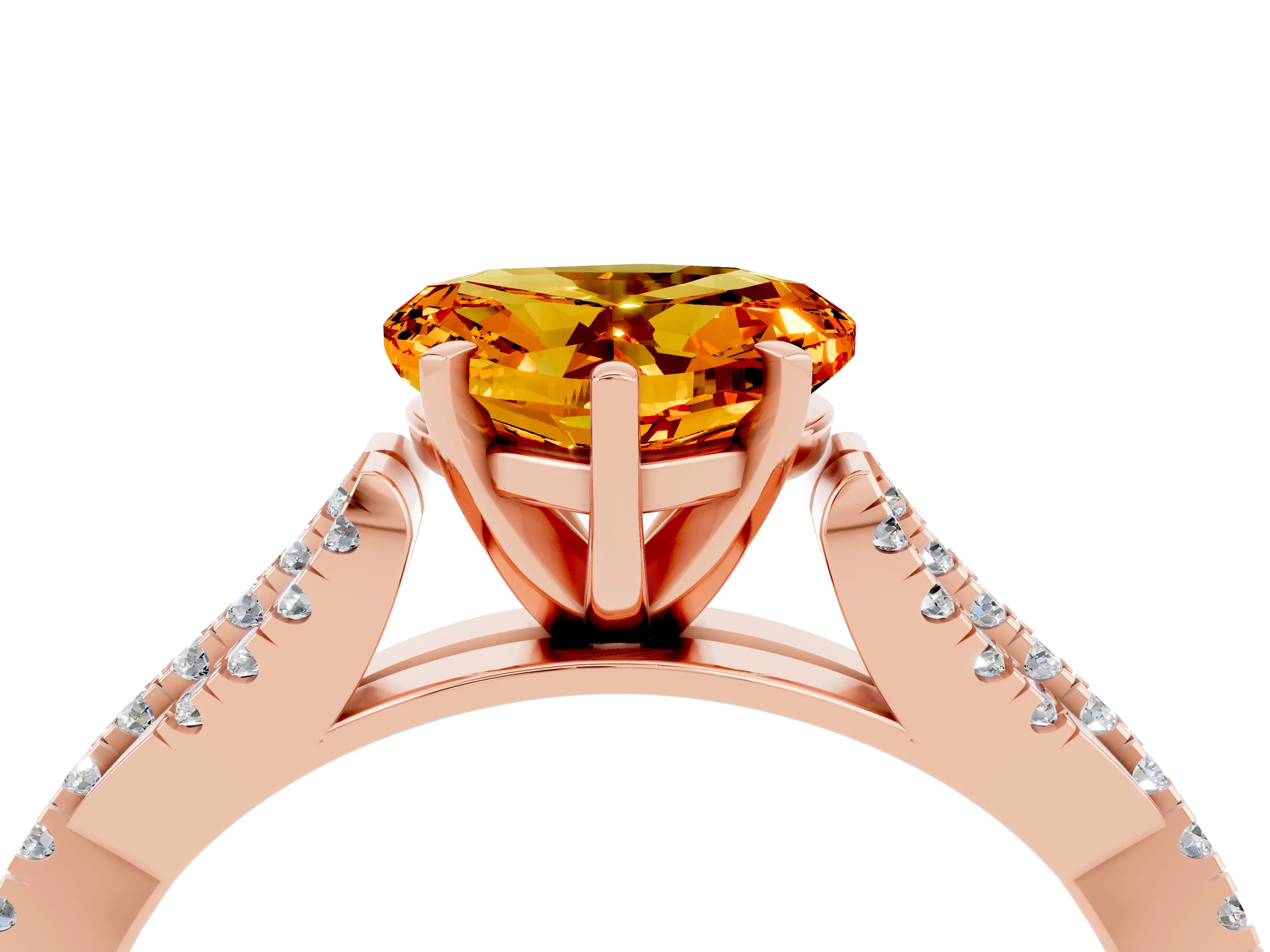 Rose gold Heart Cut Citrine Solitaire Engagement Ring with Twisted Pavé Band and Four-Prong Setting_16