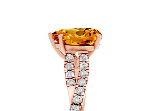 Rose gold Heart Cut Citrine Solitaire Engagement Ring with Twisted Pavé Band and Four-Prong Setting_17