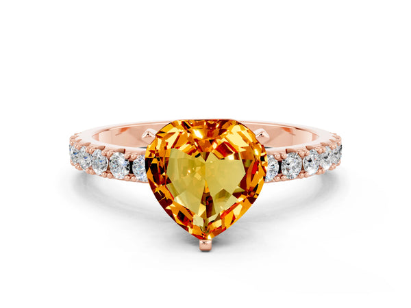 Rose gold Heart Cut Citrine Solitaire Pavé Band with Four-Prong Setting