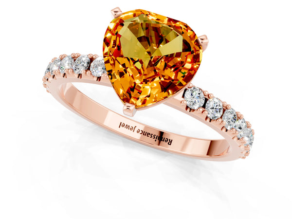 Rose gold Heart Cut Citrine Solitaire Pavé Band with Four-Prong Setting