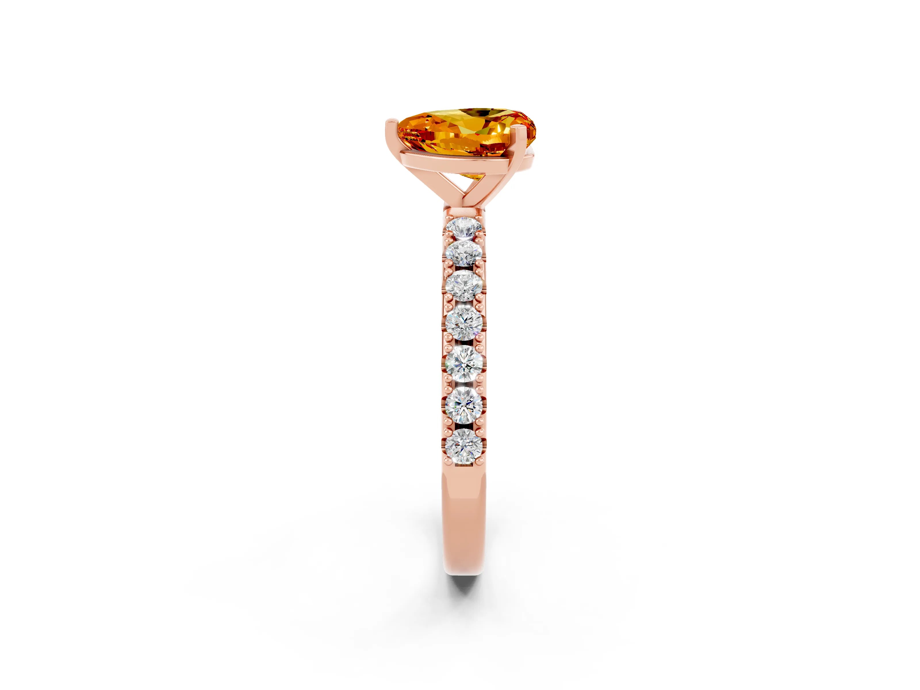 Rose gold Heart Cut Citrine Solitaire Pavé Band with Four-Prong Setting_2