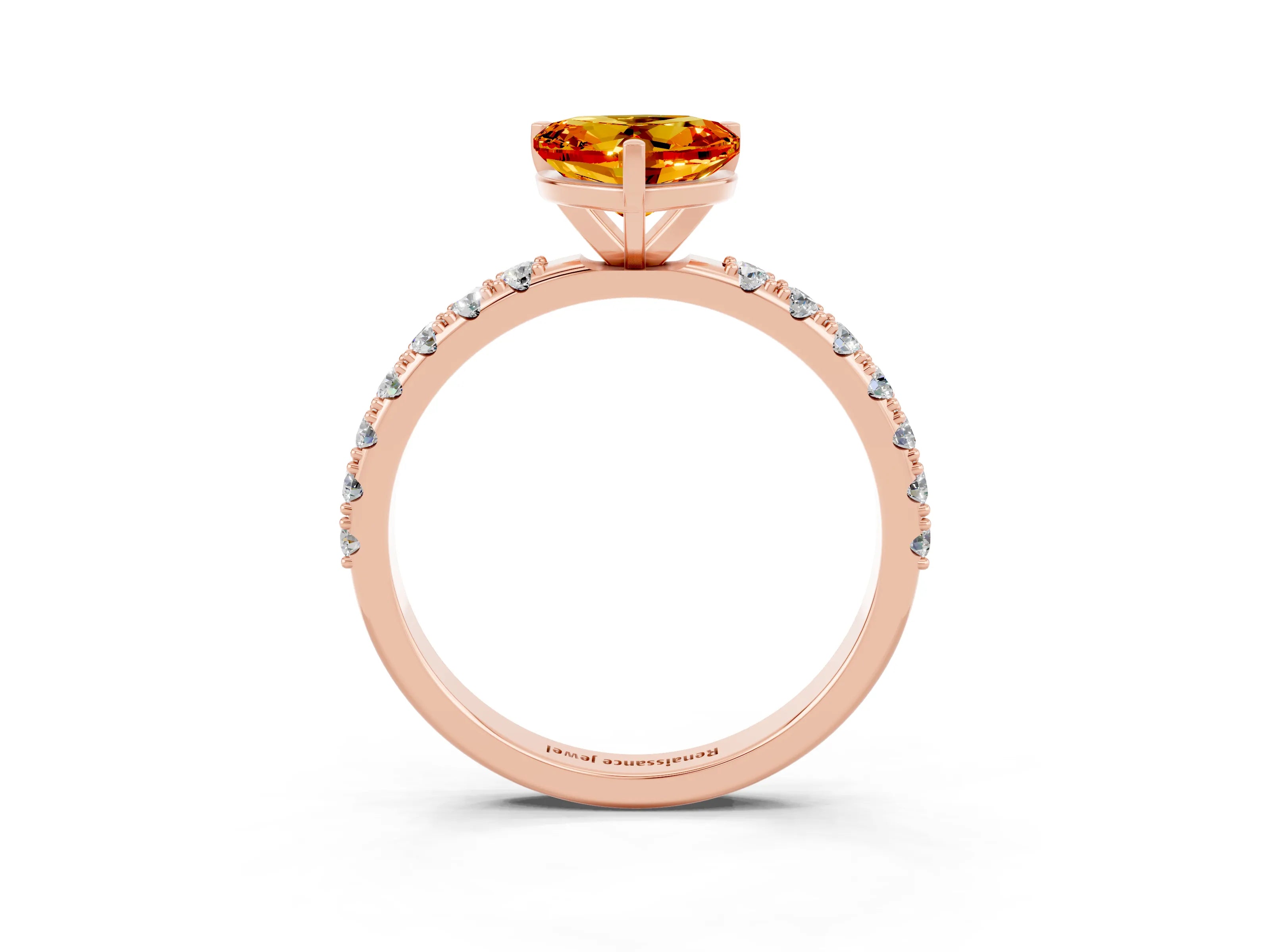 Rose gold Heart Cut Citrine Solitaire Pavé Band with Four-Prong Setting_3