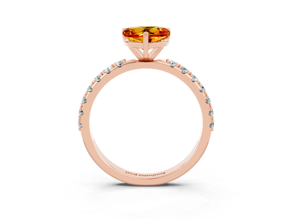Rose gold Heart Cut Citrine Solitaire Pavé Band with Four-Prong Setting