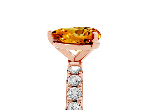 Rose gold Heart Cut Citrine Solitaire Pavé Band with Four-Prong Setting_5