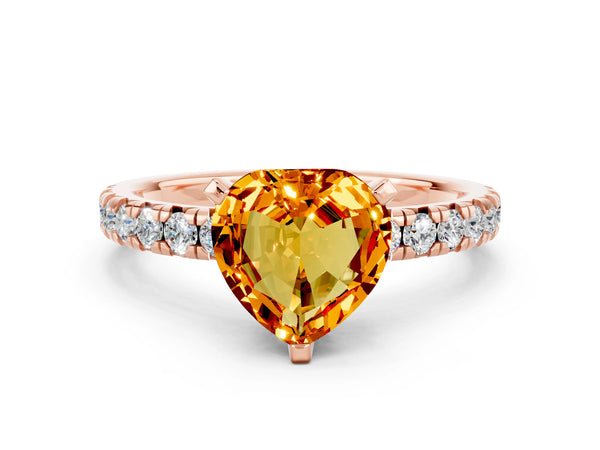 Rose gold Heart Cut Citrine Solitaire Pavé Engagement Ring with Round Band and Prong Setting