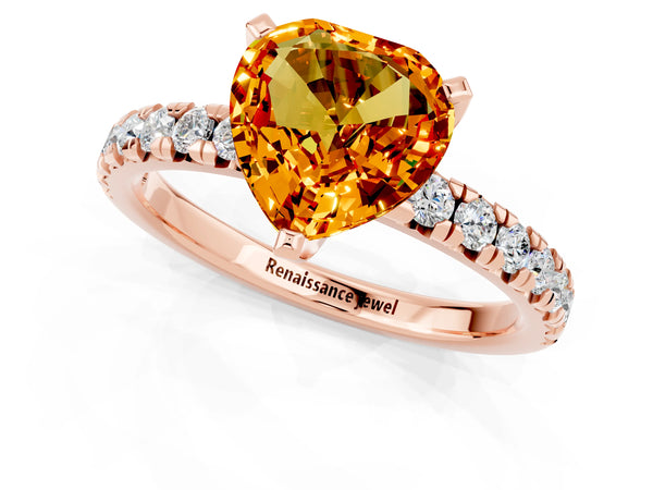Rose gold Heart Cut Citrine Solitaire Pavé Engagement Ring with Round Band and Prong Setting