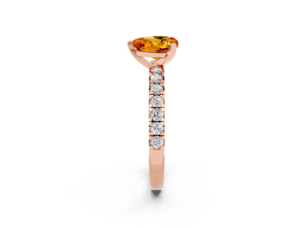 Rose gold Heart Cut Citrine Solitaire Pavé Engagement Ring with Round Band and Prong Setting