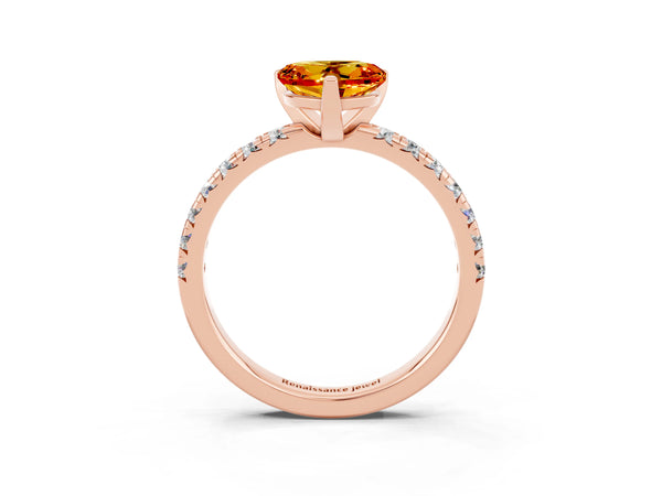 Rose gold Heart Cut Citrine Solitaire Pavé Engagement Ring with Round Band and Prong Setting