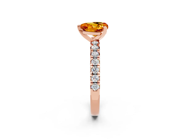 Rose gold Heart Cut Citrine Solitaire Pavé Engagement Ring with Round Band and Prong Setting