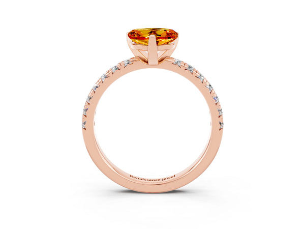 Rose gold Heart Cut Citrine Solitaire Pavé Engagement Ring with Round Band and Prong Setting