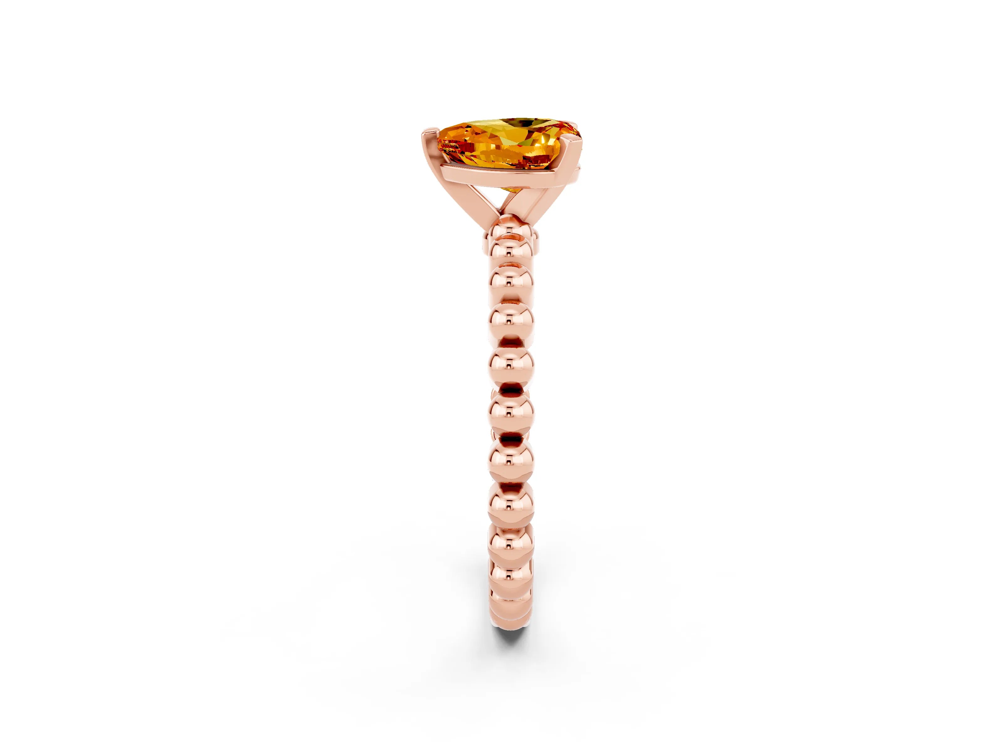 Rose gold Heart Cut Citrine Solitaire Ring with Beaded Band and Prong Setting_2