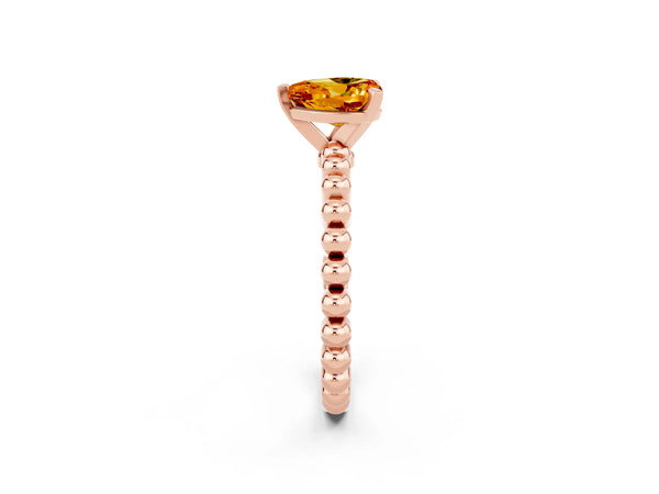 Rose gold Heart Cut Citrine Solitaire Ring with Beaded Band and Prong Setting