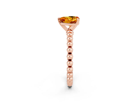 Rose gold Heart Cut Citrine Solitaire Ring with Beaded Band and Prong Setting_2