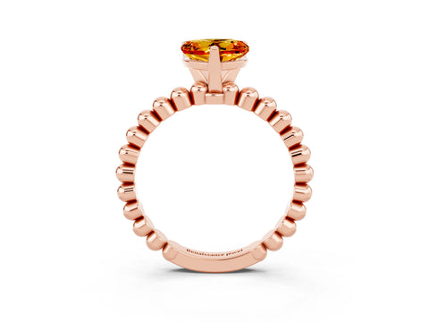 Rose gold Heart Cut Citrine Solitaire Ring with Beaded Band and Prong Setting_3