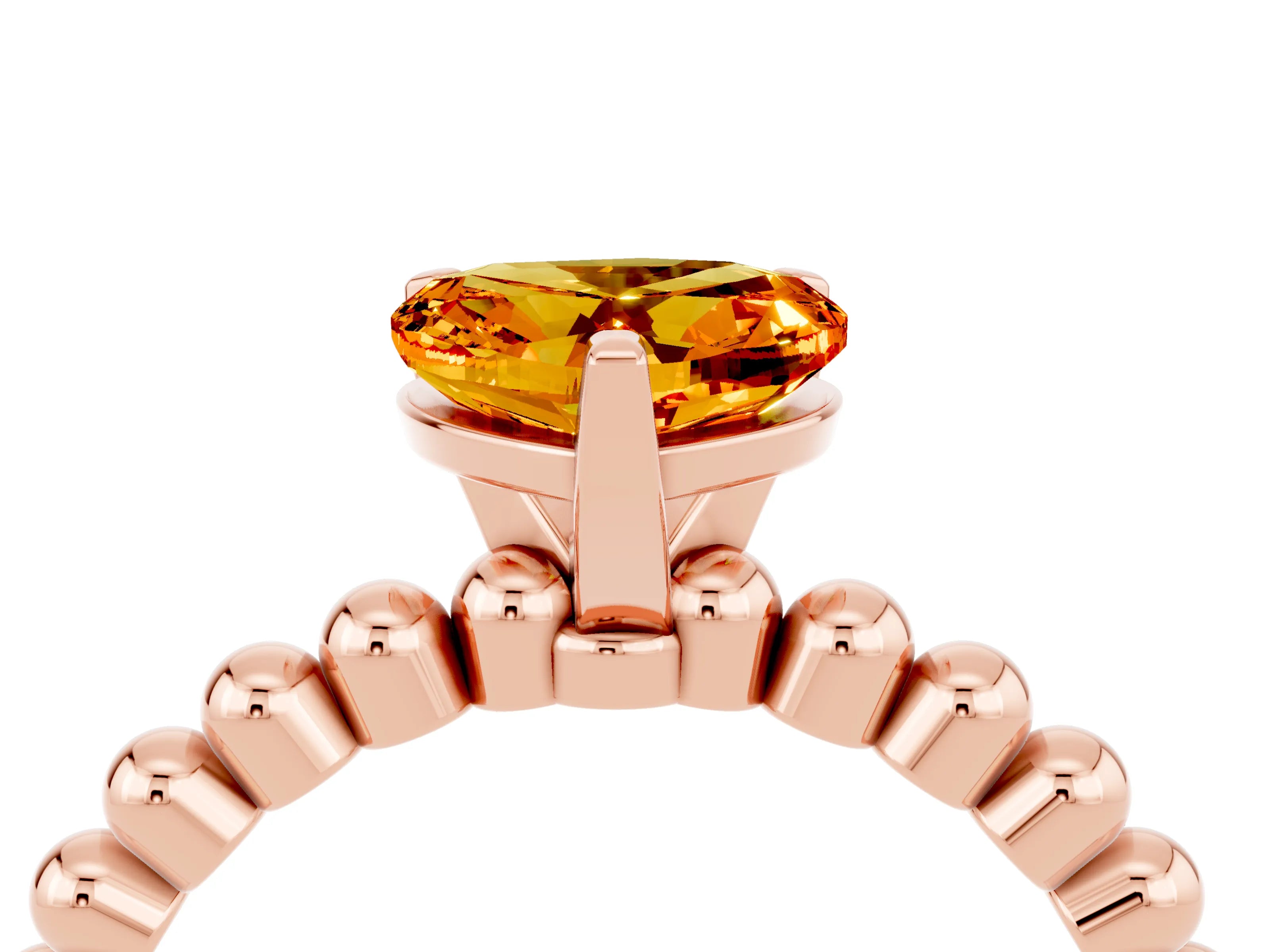 Rose gold Heart Cut Citrine Solitaire Ring with Beaded Band and Prong Setting_4