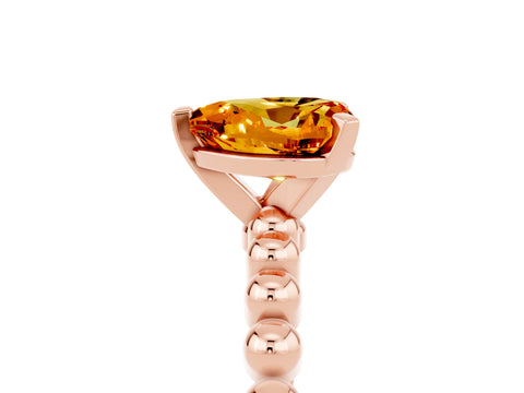 Rose gold Heart Cut Citrine Solitaire Ring with Beaded Band and Prong Setting_5