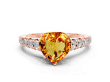 Rose gold Heart Cut Citrine Solitaire Ring with Cathedral Setting and Pavé Band