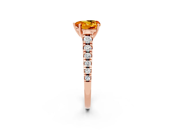 Rose gold Heart Cut Citrine Cathedral Solitaire Ring with Round  Pavé Band