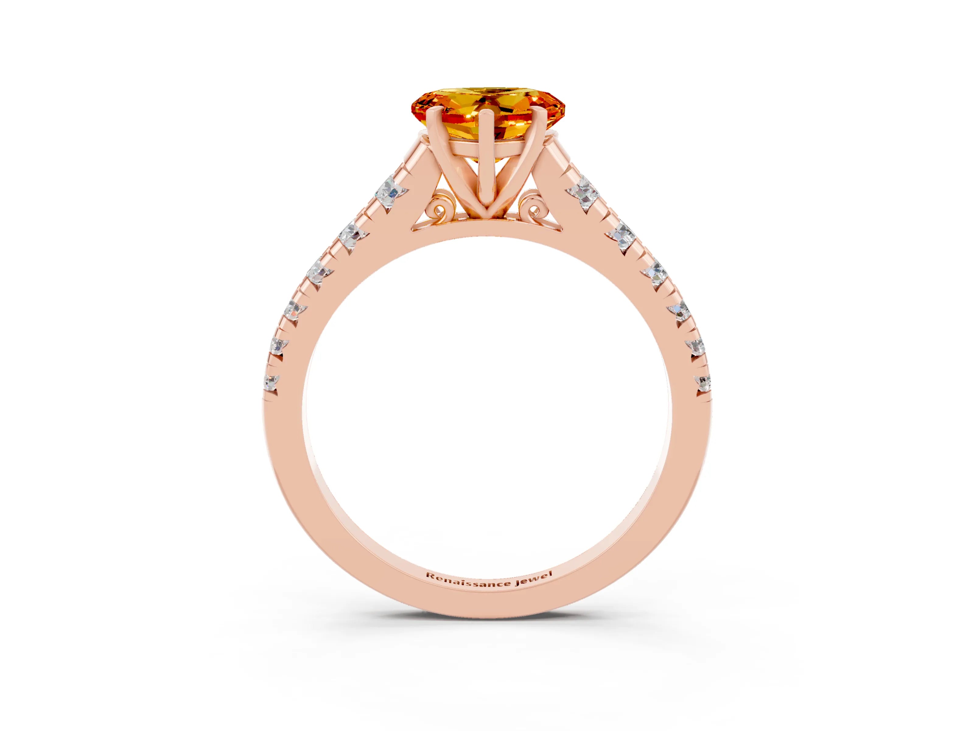 Rose gold Heart Cut Citrine Solitaire Ring with Cathedral Setting and Pavé Band_3