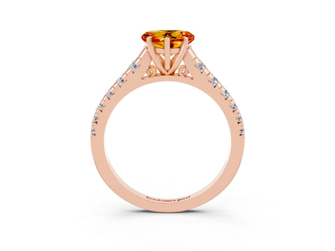 Rose gold Heart Cut Citrine Solitaire Ring with Cathedral Setting and Pavé Band_3