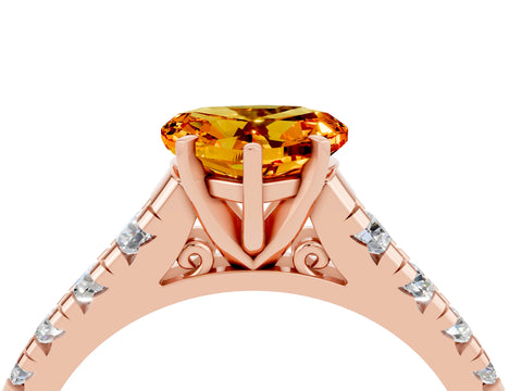 Rose gold Heart Cut Citrine Solitaire Ring with Cathedral Setting and Pavé Band_4