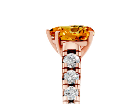 Rose gold Heart Cut Citrine Solitaire Ring with Cathedral Setting and Pavé Band_5