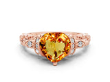 Rose gold Heart Cut Citrine Solitaire Ring with Filigree Band and Four-Prong Setting_24