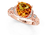 Rose gold Heart Cut Citrine Solitaire Ring with Filigree Band and Four-Prong Setting_25